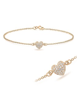 Rose Gold PlatedHeart with CZ Stones Silver Bracelet BRS-171-RO-GP